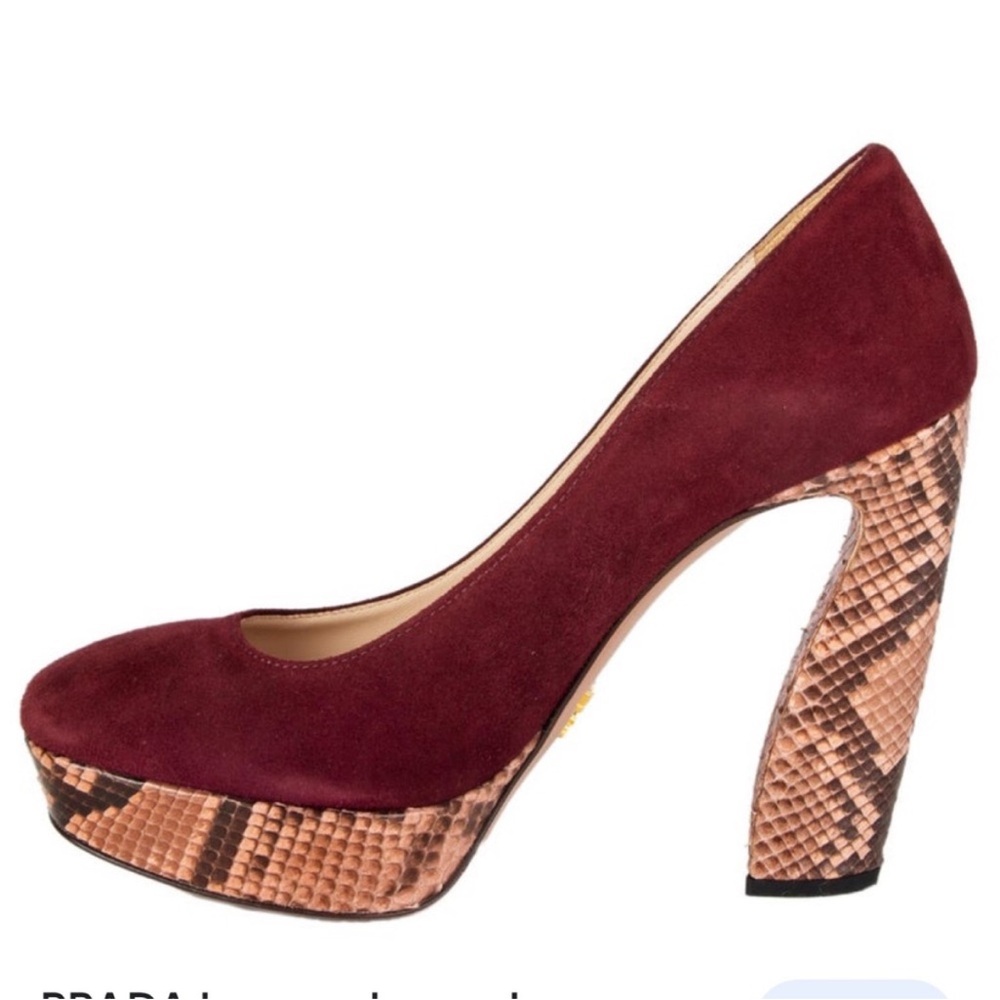 Prada Maroon Suede Heels with Snakeskin Pattern